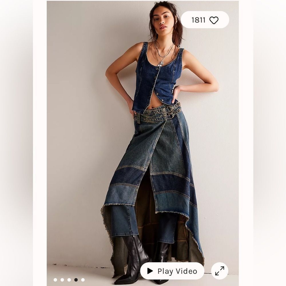 We The Free New Rules Denim Maxi Skirt Size 27 $228 Twin Flames